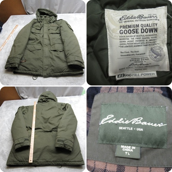 Eddie Bauer Down Jacket Mens Tall Large Green Water Resistant Military‎ Parka - Picture 1 of 16